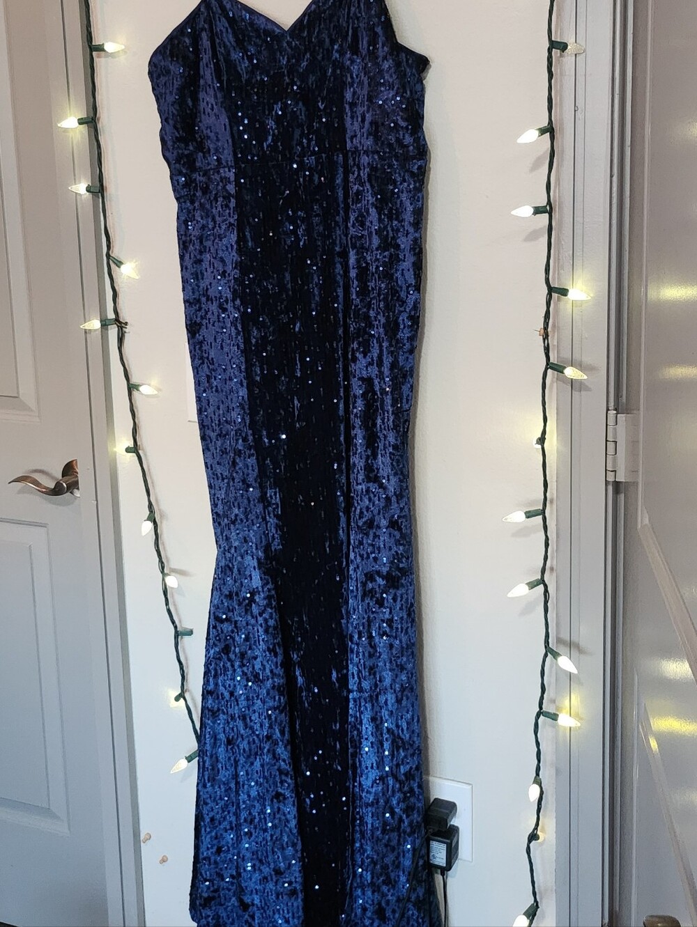 Blue Formal Dress Lulus Sequins Crushed Velvet Navy Prom Floor Length